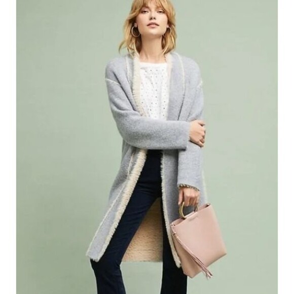 ANTHROPOLOGIE Moth GRAY Sarah Long Line Cardigan Sweater Women’s S - Picture 1 of 8